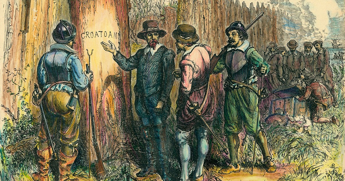 GOOGLE IMAGES
The word “CROATOAN” carved on a tree on Roanoke Island, N.C., name of a nearby island is the only clue where the first colonists, sent there by Sir Walter Raleigh, might have gone when they mysteriously disappeared.