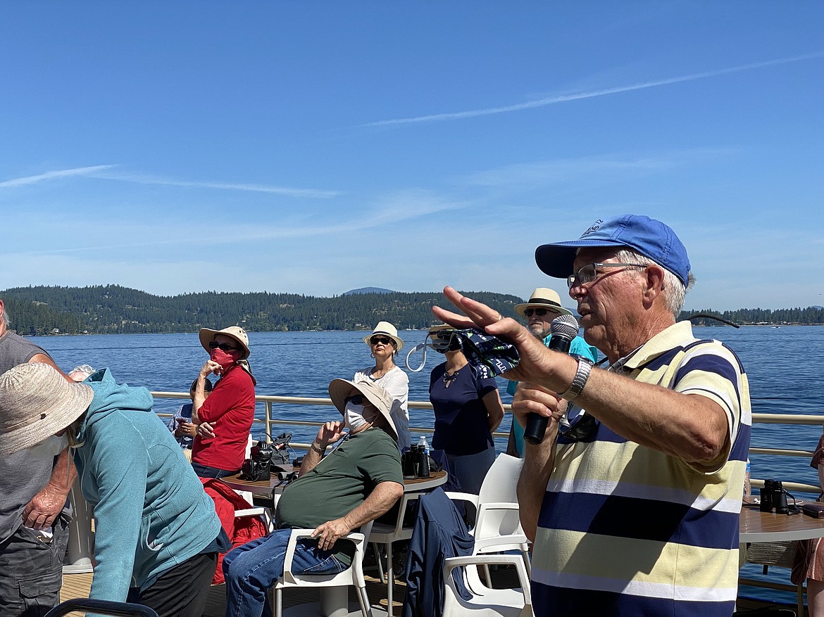 MADISON HARDY/Press 
 Sandy Emerson, coordinator of the Osprey Cruise, speaks to attendees about the wildlife of Lake Coeur d'Alene.