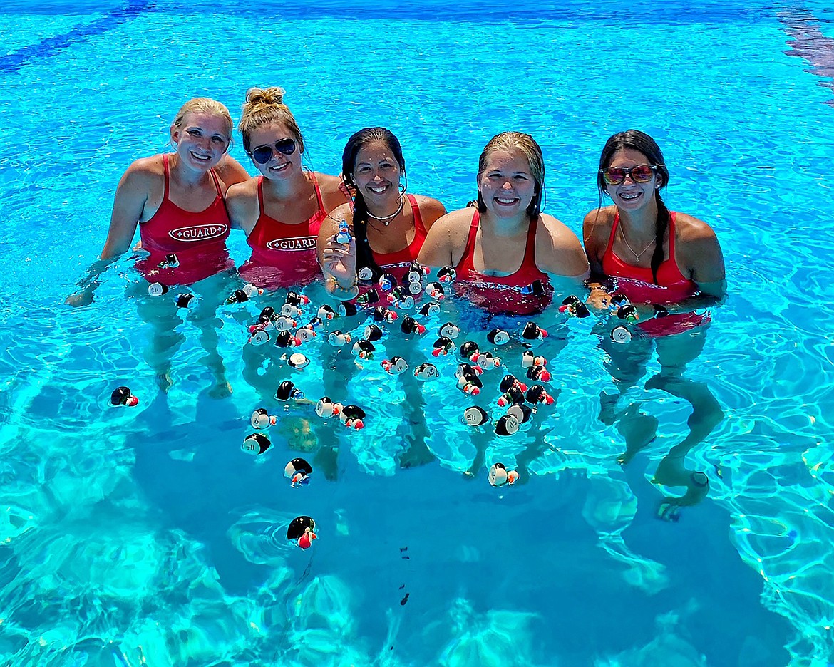 Bonners Ferry city lifeguards pose with the floating penguins used to raise money for Idaho Special Olympic athletes after the 2020 Penguin Plunge was canceled due to the COVID-19 pandemic. From left: Katie Summerfield, Kaylee Worley, Kelsey English, Reese Lane and Sierra Petesch.
For details on the fundraiser, see page A3.