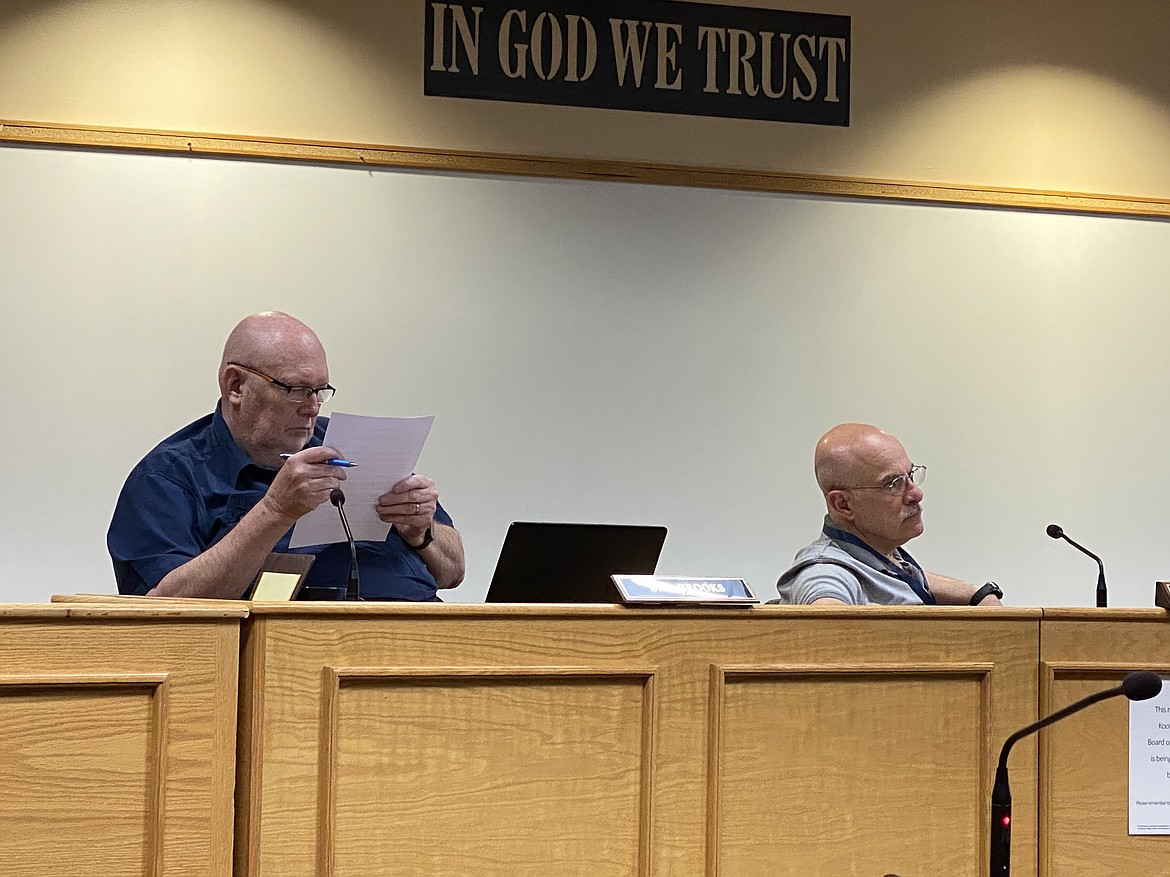 Kootenai County Commissioners tentatively set the bugdet in a Friday business meeting. From left: Commissioner Bill Brooks and Commissioner Chris Fillios. (MADISON HARDY/Press)