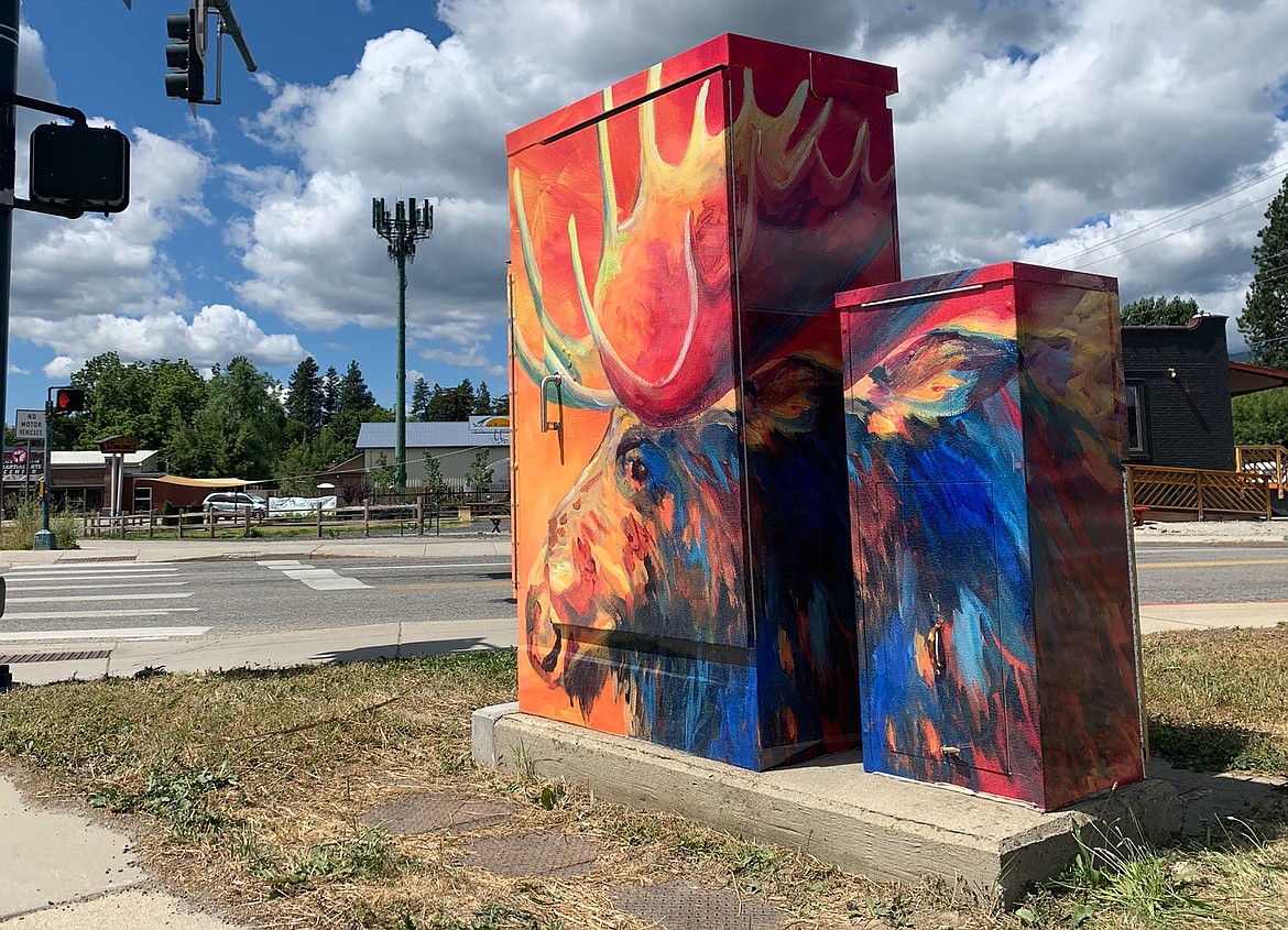 Maggie Dawson’s moose mural was a clear favorite for use for a project by the Sandpoint Arts Commission and Historic Preservation Commission to wrap utility boxes around Sandpoint with artwork and historic photos.