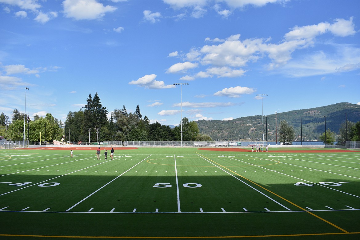 This is how the new artificial turf at War Memorial Field looks from the Barlow Stadium grandstands.
