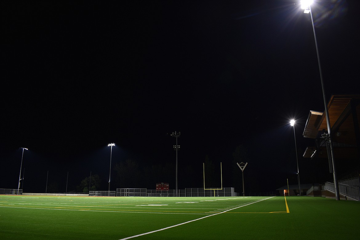 The city turned on the new LED lights at War Memorial Field from 8:30-10 p.m. last night.