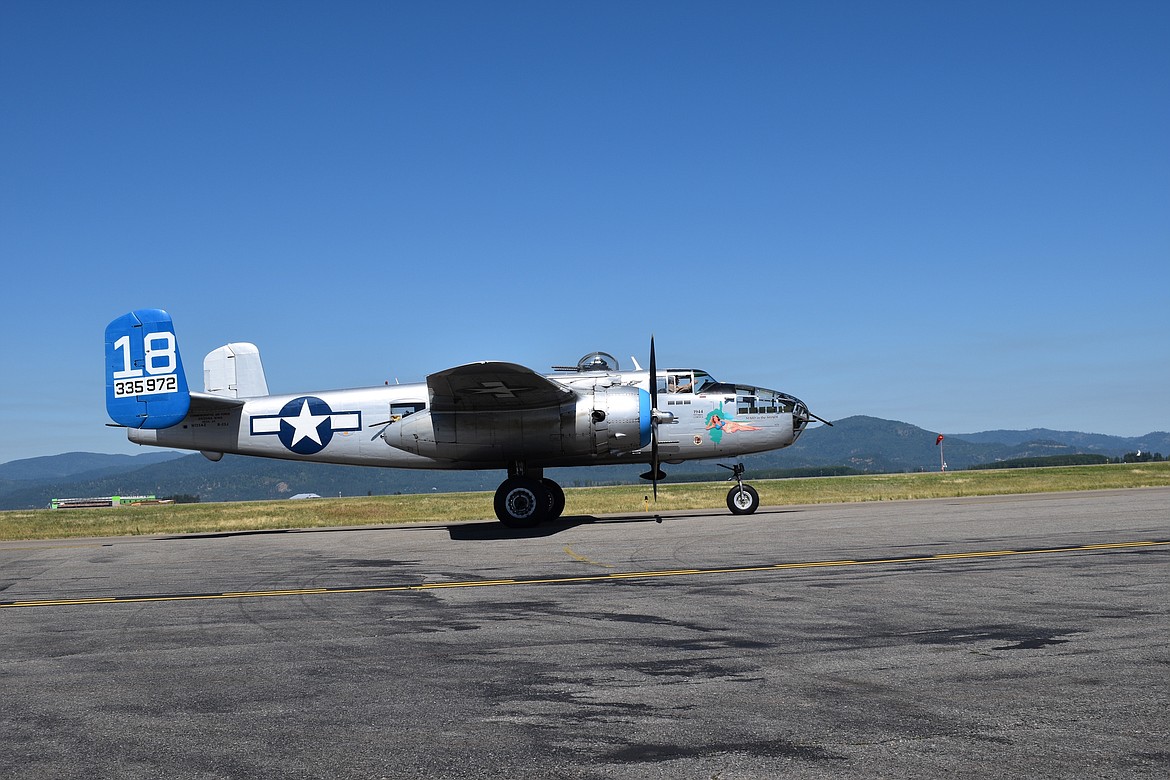 The B-25 Mitchell bombardier “Maid in the Shade flew into Coeur d’Alene airport Monday. The historic plane is visiting CDA this week during its summer tour. Photos by Mike Kincaid.