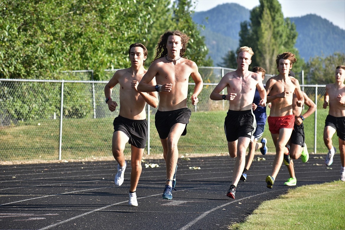 (Photo by DYLAN GREENE)
Jett Lucas leads the boys during Tuesday’s mile trial.