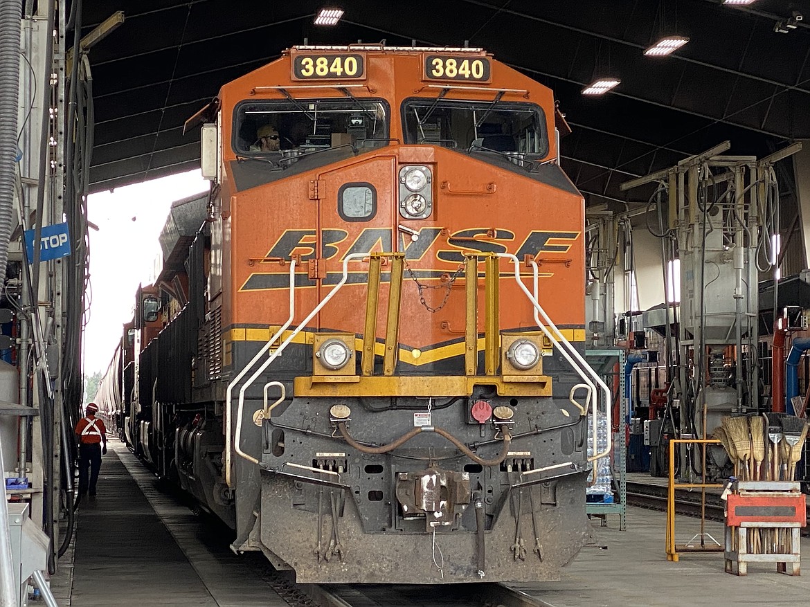 One of BNSF's locomotives pulls into Hauser Fueling Depot before departing the station. (MADISON HARDY/Press)