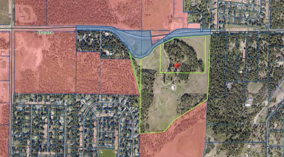 The Marks Annexation property (center) just south of Lancaster Road. Hayden annexed the 54 acres Tuesday night in preparation for R-1 development.