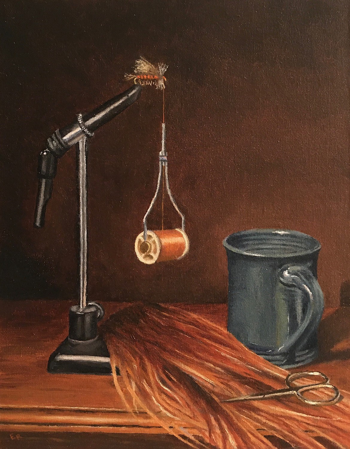 “The Art of Fly Fishing” exhibit artists’ reception hosted by Pend Oreille Arts Council and Trout Unlimited will be held on Friday, Aug. 21 from 5:30 to 7 p.m. at the Old Power House, 120 Lake St. Pictured is Ed Robinson’s painting,  “Filling the Fly Box”.