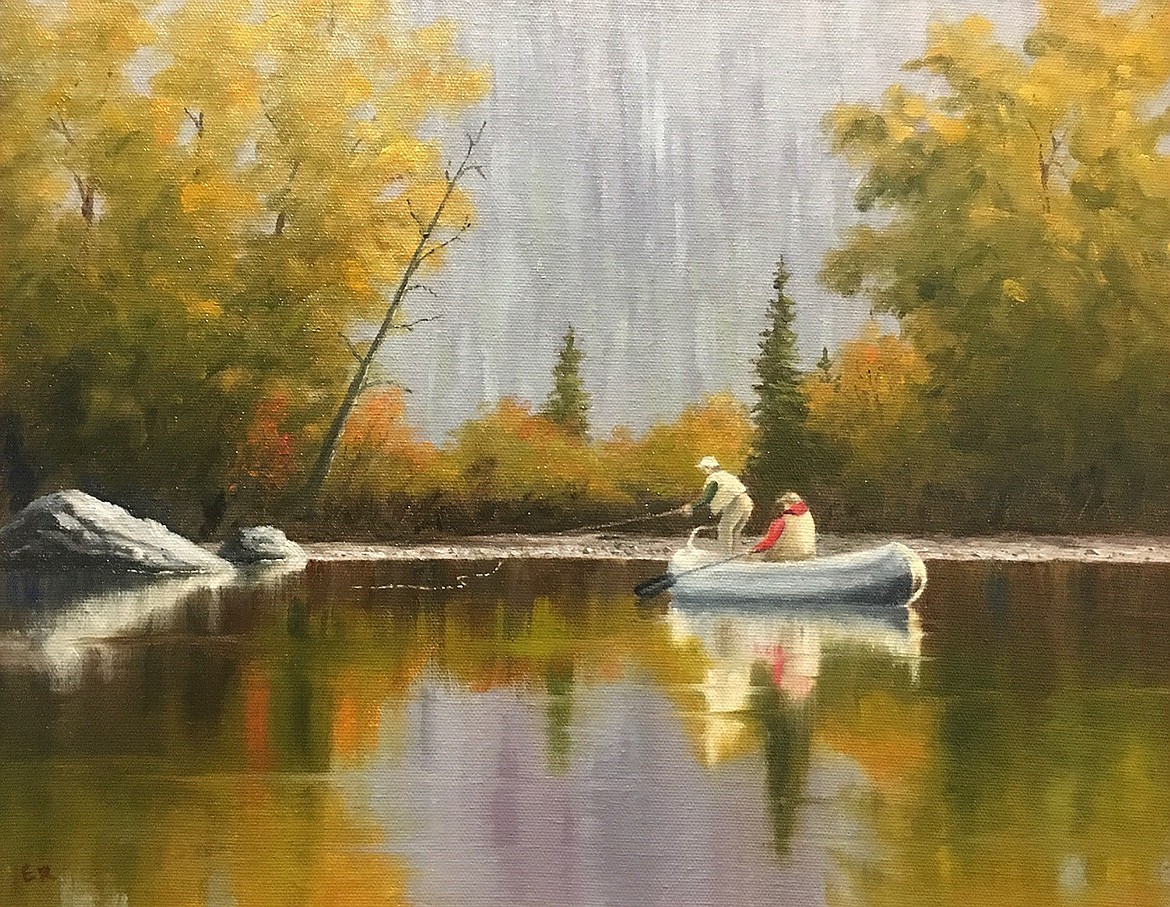 “The Art of Fly Fishing” exhibit artists’ reception hosted by Pend Oreille Arts Council and Trout Unlimited will be held on Friday, Aug. 21 from 5:30 to 7 p.m. at the Old Power House, 120 Lake St. Pictured is a painting,  “The Headhunters”, by Ed  Robinson.