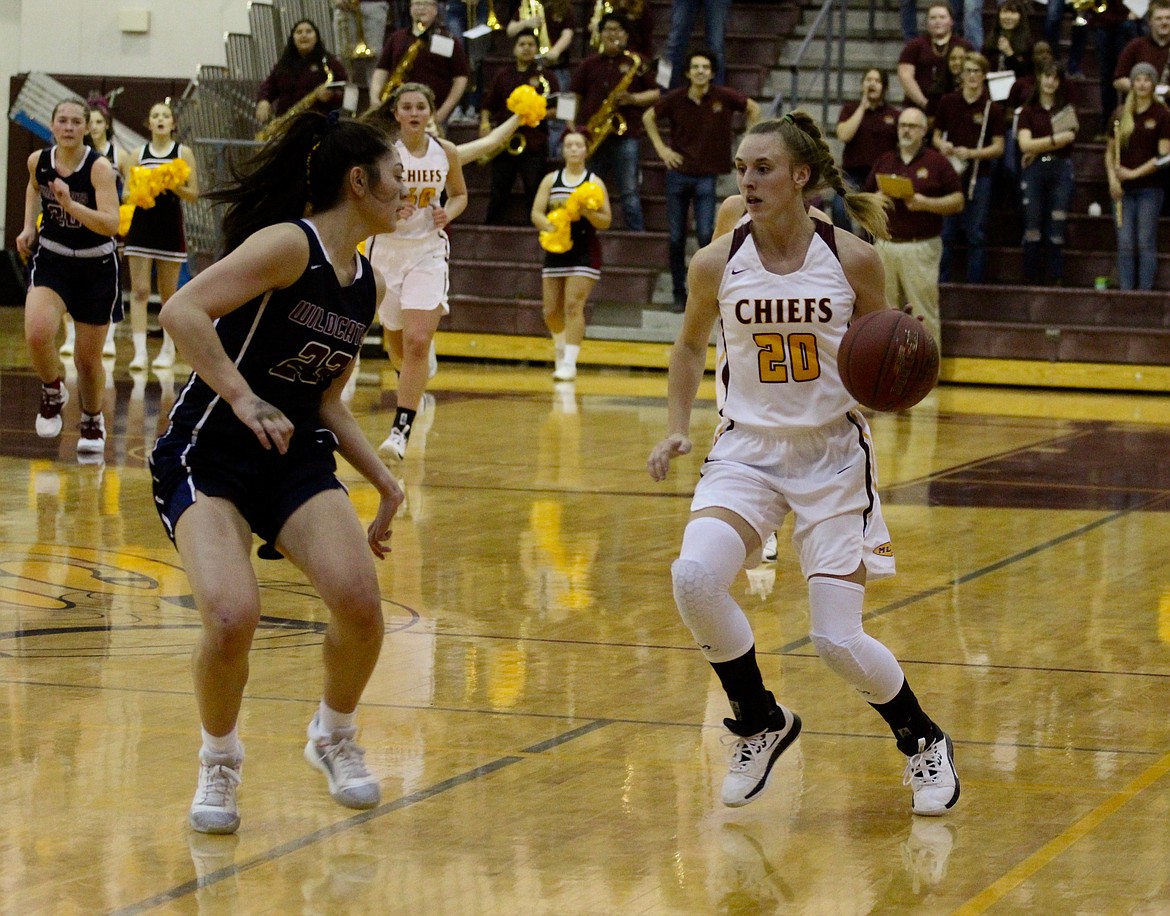 Casey McCarthy/Columbia Basin Herald Camille Carpenter brings the ball up the floor for Moses Lake in the first half against Mt. Spokane at Moses Lake High School on Tuesday.