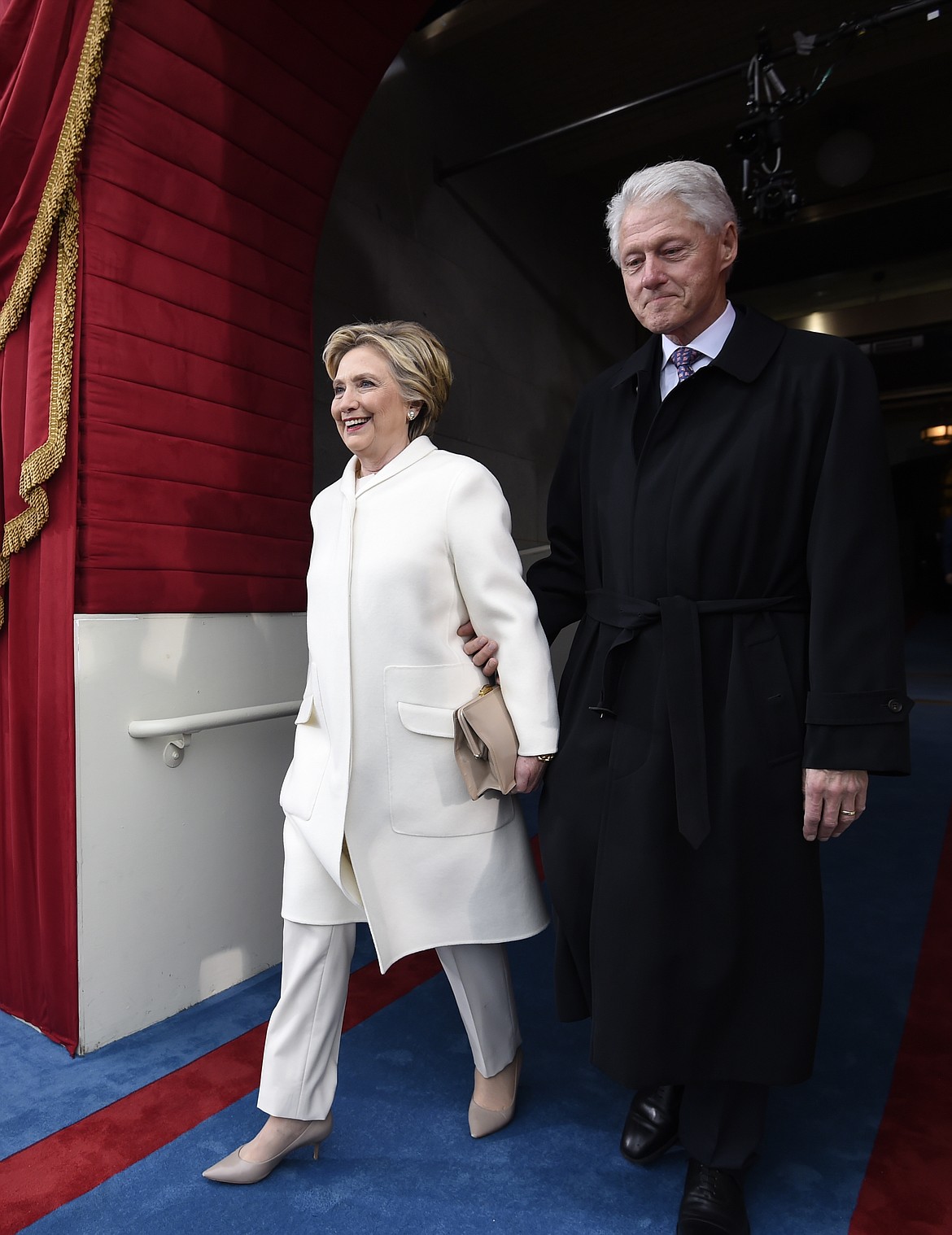 Former President Bill Clinton and his wife Hillary Clinton arrive on Capitol Hill in Washington, Friday, Jan. 20, 2017, for the presidential inauguration of Donald Trump. (Saul Loeb via AP, Pool)
