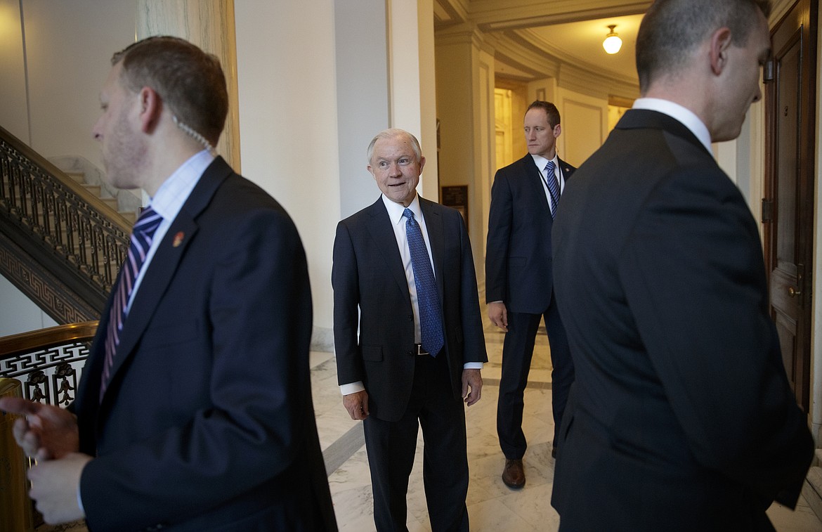 Attorney General-designate Sen. Jeff Sessions, R-Ala. leaves his office on Capitol Hill in Washington, Tuesday, Jan. 31, 2017, as the Senate Judiciary Committee prepares to advance his nomination.  (AP Photo/J. Scott Applewhite)