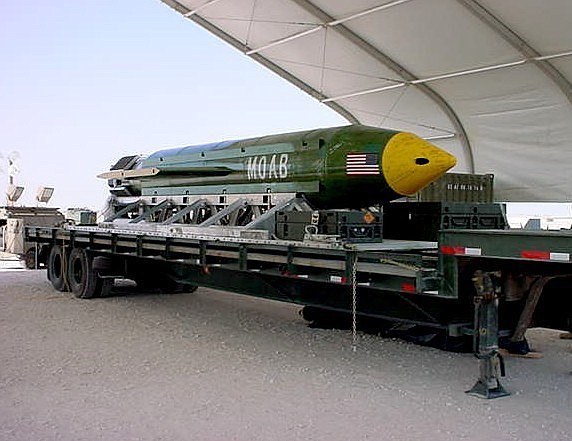 This photo provided by Eglin Air Force Base shows the GBU-43/B Massive Ordnance Air Blast bomb. The Pentagon says U.S. forces in Afghanistan dropped the military's largest non-nuclear bomb on an Islamic State target in Afghanistan. A Pentagon spokesman said it was the first-ever combat use of the bomb, known as the GBU-43, which he said contains 11 tons of explosives. The Air Force calls it the Massive Ordnance Air Blast bomb. Based on the acronym, it has been nicknamed the &quot;Mother Of All Bombs.&quot; (Eglin Air Force Base via AP)