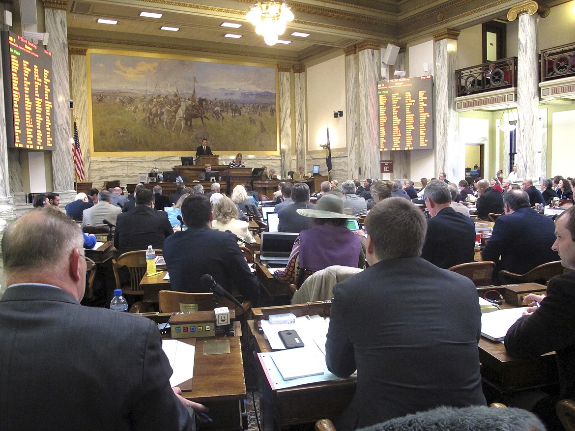 The Montana House votes on bills on what is expected to be the final day of the legislative session on Friday, April 28, 2017, in Helena, Mont. The House voted down an infrastructure package for the fifth time this session. (AP Photo/Matt Volz)