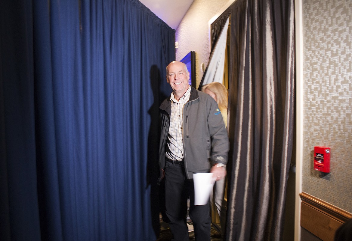 Republican Greg Gianforte prepares to go onstage at a hotel ballroom to thank supporters after winning Montana&#146;s sole congressional seat Thursday, May 25, 2017, in Bozeman, Mont. In his speech, Gianforte apologized for a altercation at his campaign headquarters with a reporter on the eve of the special election. The altercation led to a misdemeanor assault citation. (AP Photo/Bobby Caina Calvan)