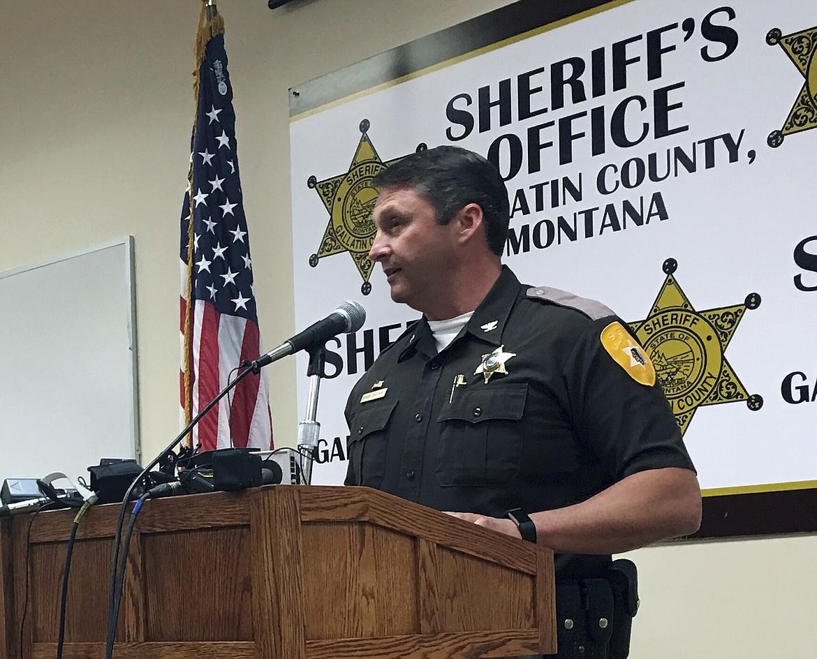 Gallatin County Sheriff Brian Gootkin addresses media on Thursday, May 25, 2017, in Bozeman, Mont. The sheriff, who cited Montana congressional candidate Greg Gianforte for shoving a reporter to the ground, says the Republican was charged with misdemeanor assault because there was no serious bodily injury. Gootkin said he never considered pursuing a felony charge against Gianforte based on evidence collected after the Wednesday incident. (AP Photo/Bobby Calvan)