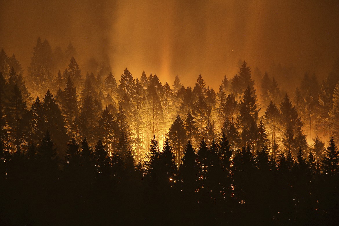 FILE - In this Sept. 5, 2017, file photo, the Eagle Creek wildfire burns on the Oregon side of the Columbia River Gorge near Cascade Locks, Ore. An Oregon lawmaker has lashed out at restrictions on logging, blaming them for the intensity of wildfires plaguing much of the U.S. West. (Genna Martin /seattlepi.com via AP)