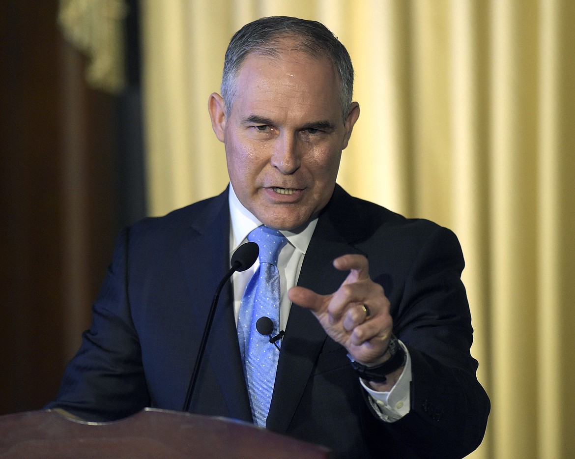 FILE - In this Feb. 21, 2017 file photo, Environmental Protection Agency (EPA) Administrator Scott Pruitt speaks in Washington. The EPA is spending nearly $25,000 to provide Pruitt something none of his predecessors have had &#8211; a custom soundproof booth for making private phone calls. (AP Photo/Susan Walsh, File)