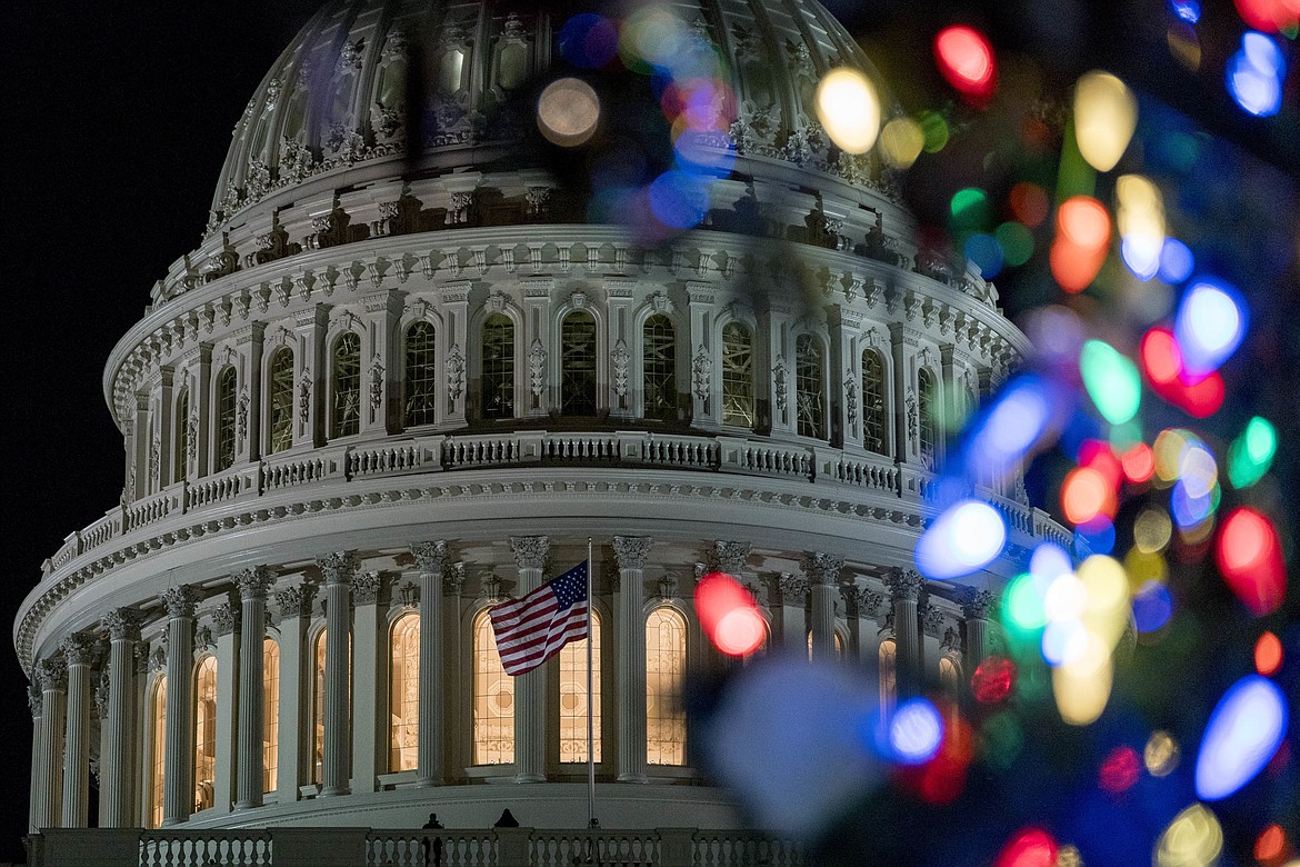 The 2017 Capitol Christmas Tree is lit on the West Lawn of the U.S. Capitol, Wednesday, Dec. 6, 2017, in Washington. The Capitol Christmas Tree has been a tradition since 1964, and this year's tree was chosen from Kootenai National Forest in Montana. (AP Photo/Andrew Harnik)