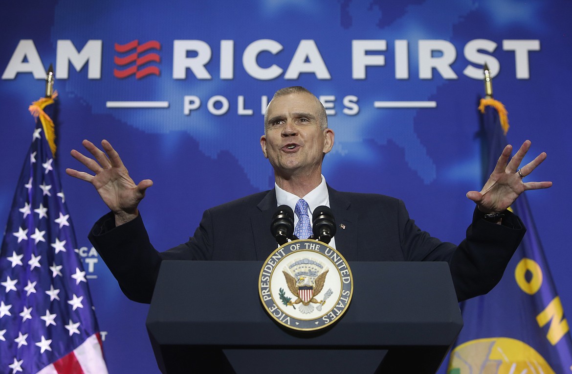 Republican U.S. Senate candidate Matt Rosendale speaks during the America First Policies event at MetraPark's Montana Pavilion Wednesday, July 25, 2018 in Billings, Mont. Vice President Mike touted the Trump administration's accomplishments Wednesday and called Democratic U.S. Sen. Jon Tester an obstructionist while supporting his challenger Matt Rosendale.(Bethany Baker/The Billings Gazette via AP)/The Billings Gazette via AP)