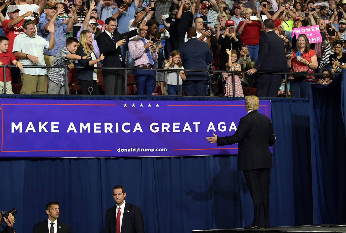 President Donald Trump arrives to speaks at a rally in Billings, Mont., Thursday, Sept. 6, 2018.(AP Photo/Susan Walsh)