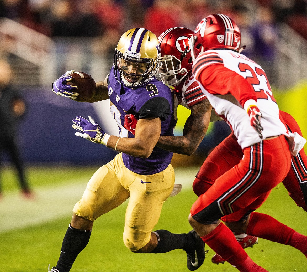 Myles Gaskin had 50-yards rushing in the first half, but the Huskies could get into the end zone against Utah.The 11th-ranked Washington Huskies played the 17th-ranked Utah Utes in the Pac-12 Championship game at Levi's Stadium in Santa Clara, CA, Friday November 30, 2018. (Dean Rutz/The Seattle Times/TNS)