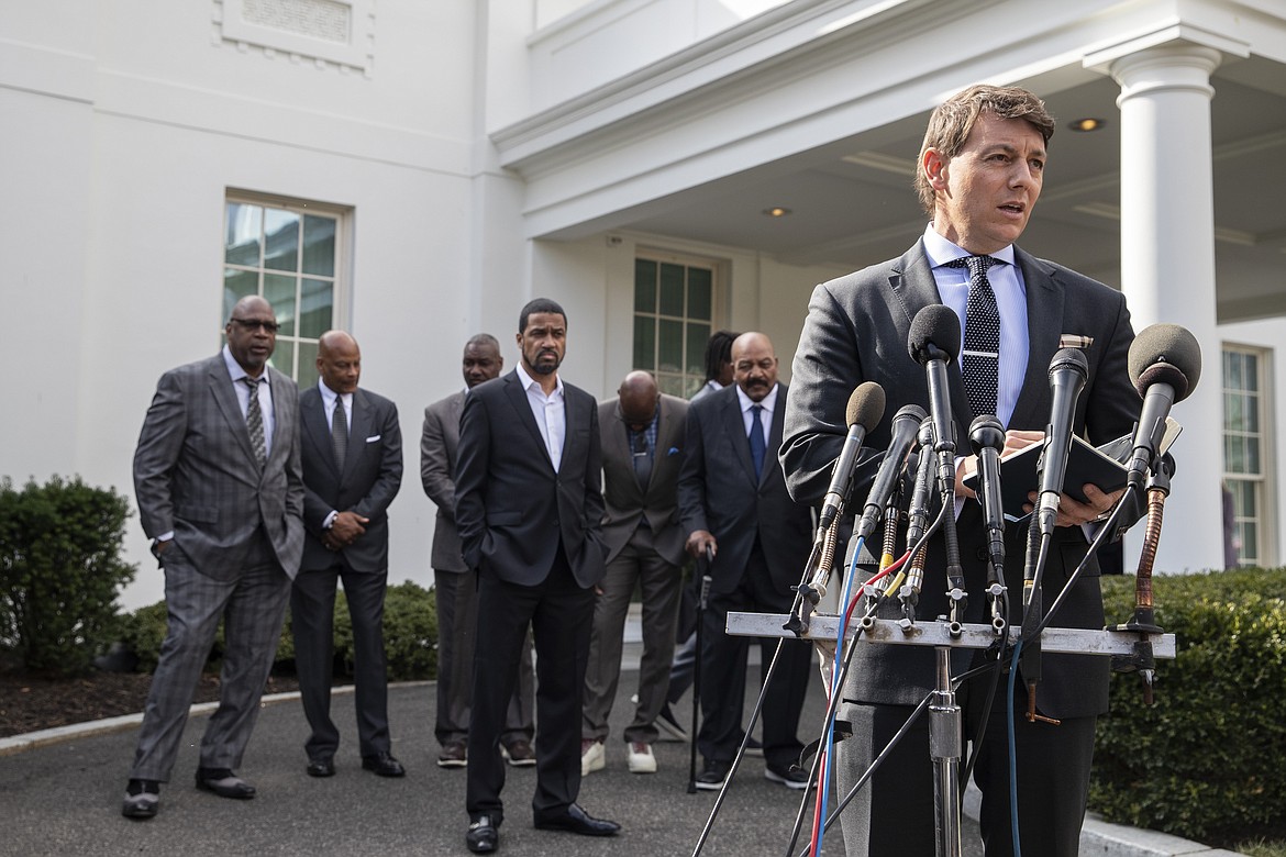 Deputy White House press secretary Hogan Gidley speaks after walking out of the West Wing of White House, Tuesday, Feb. 18, 2020, in Washington. He announced that President Donald Trump has granted a full pardon to Edward DeBartolo Jr., former owner of the San Francisco 49ers NFL football team convicted in gambling fraud scandal. (AP Photo/Alex Brandon)