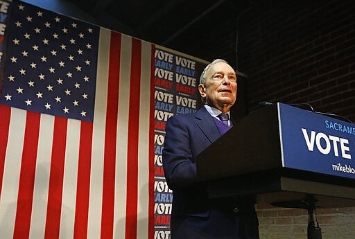 FILE - In this Feb. 3, 2020, file photo, Democratic presidential candidate former New York City Mayor Mike Bloomberg addresses supporters during a campaign stop in Sacramento, Calif. California election rules intended to increase participation make it likely that ballot-counting could continue for weeks in some cases, leaving the outcome to linger in close contests. Another unknown: untested Bloomberg, who has spent tens of millions of dollars in advertising in the state, is on the ballot for the first time on Super Tuesday, March 3, when California is among more than a dozen states with presidential contests. (AP Photo/Rich Pedroncelli, File)