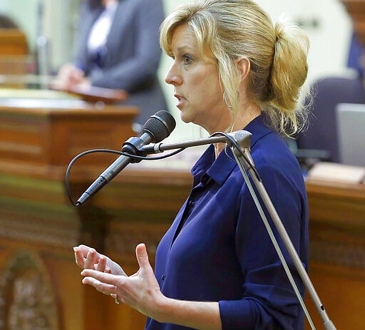 FILE - In this June 17, 2019, file photo, Assemblywoman Christy Smith, D-Santa Clarita, speaks in a session of the California Assembly in Sacramento, Calif. Smith is a candidate for the 25th Congressional District seat in the upcoming California Primary election. An ex-congressman, a state lawmaker, an online news personality and a former combat pilot are among the candidates hoping to fill a U.S. House seat north of Los Angeles &#151; a race that's being watched nationally for hints about which party might control Congress next year. (AP Photo/Rich Pedroncelli, File)