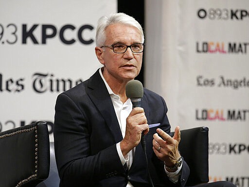 FILE - In this Jan. 29, 2020, file photo, former San Francisco District Attorney George Gascon participates at the L.A. District Attorney candidates debate in Los Angeles. Two candidates running campaigns based around criminal justice reforms are trying to unseat the two-term district attorney of Los Angeles. District Attorney Jackie Lacey is opposed by Gascon and ex-public defender Rachel Rossi. (AP Photo/Damian Dovarganes, File)