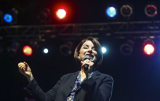 U.S. Sen. Amy Klobuchar speaks to her supporters during a campaign rally at The Depot in Salt Lake City, Monday, March 2, 2020. Klobuchar's withdrawal from the presidential race gives front-runner Bernie Sanders a sudden opportunity for locking up her home state on Super Tuesday. (Steve Griffin/The Deseret News via AP)