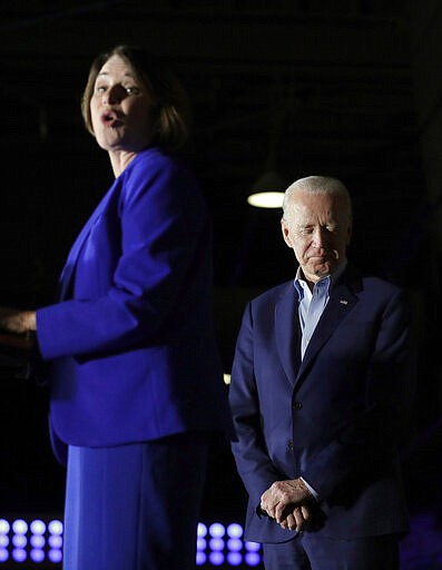 Sen. Amy Klobuchar, D-Minn., endorses Democratic presidential candidate former Vice President Joe Biden at a campaign rally Monday, March 2, 2020 in Dallas. (AP Photo/Eric Gay)