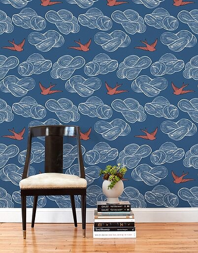 This photo provided by Hygge &amp; West shows Storyline Removable Wallpaper in Blue. Renters have traditionally been limited in how boldly they can decorate and still get their security deposit back. But new products are making renters' decorating dreams more doable. (Hygge &amp; West via AP)