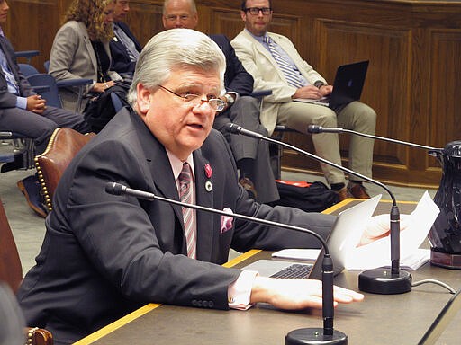 FILE - In a May 24, 2018 file photo, Rep. Lance Harris, R-Alexandria, chairman of the House GOP delegation, speaks to the House Ways and Means Committee about his sales tax proposal, in Baton Rouge, La.  Harris, who helped lead clashes with Gov. John Bel Edwards last term said Wednesday, March 4, 2020,  he is running for Louisiana's 5th District congressional seat. Harris announced his entrance into the race a week after Republican incumbent Ralph Abraham said he would not seek a fourth term representing the district that includes northeast and much of central Louisiana. (AP Photo/Melinda Deslatte, File)