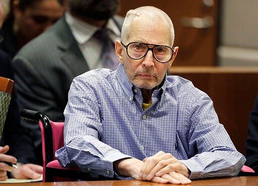 FILE - In this Dec. 21, 2016, file photo, Robert Durst sits in a courtroom in Los Angeles. When opening statements begin Wednesday, March 4, 2020, in Durst's next murder trial, for the killing of his close friend Susan Berman nearly 20 years earlier, Los Angeles County prosecutors will have an even harder case to prove; one that unlike the last almost entirely lacks physical evidence. (AP Photo/Jae C. Hong, Pool, File)