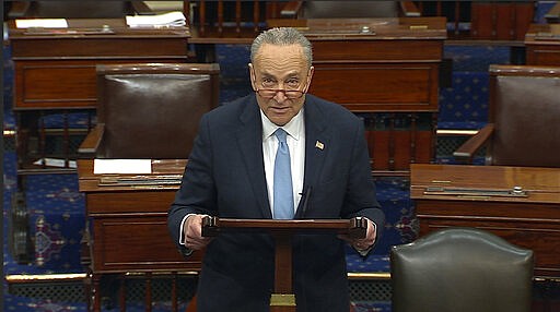 Senate Minority Leader Chuck Schumer of N.Y., speaks on the Senate floor, Thursday, March 5, 2020 at the Capitol in Washington.  Schumer said Thursday that he &#147;should not have used the words I used&#148; when he declared in front of the Supreme Court that two justices would &#147;pay the price&#148; for their decision in an abortion case.  (Senate TV via AP)