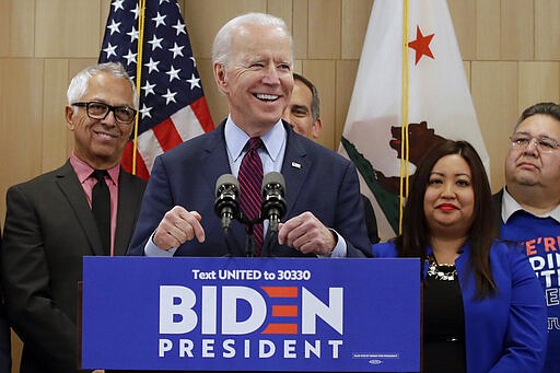 Democratic presidential candidate former Vice President Joe Biden speaks Wednesday, March 4, 2020, in Los Angeles. (AP Photo/Marcio Jose Sanchez)