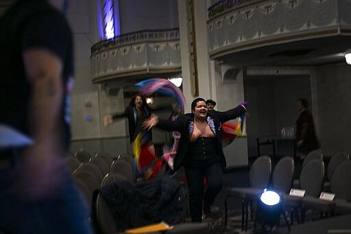 Transmasculine, transfeminine, and non-binary models rehearse for a performance ahead of a fashion show during the First Event Conference on Friday, Jan. 31, 2020, in Boston. (AP Photo/Wong Maye-E)