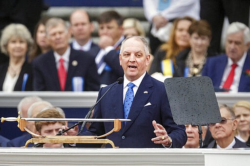 Louisiana Gov. John Bel Edwards speaks during his inauguration at the state Capitol in Baton Rouge, La., Monday, Jan. 13, 2020. (AP Photo/Brett Duke)