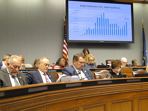 Lawmakers on the Joint Legislative Committee on the Budget follow along with the presentation of Gov. John Bel Edwards' budget proposal for next year, on Friday, Feb. 7, 2020, in Baton Rouge, La. (AP Photo/Melinda Deslatte)