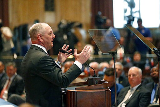 Louisiana Gov. John Bel Edwards speaks in the House Chambers for the opening of the 2020 general legislative session in Baton Rouge, La., Monday, March 9, 2020. (AP Photo/Gerald Herbert)