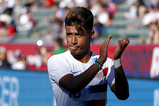 United States forward Ulysses Llanez (19) walks off the field during the second half of an international friendly soccer match against Costa Rica in Carson, Calif., Saturday, Feb. 1, 2020. The U.S. won 1-0. (AP Photo/Ringo H.W. Chiu)