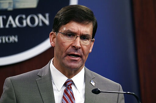 Defense Secretary Mark Esper speaks during a briefing at the Pentagon in Washington, Monday, March 2, 2020. (AP Photo/Susan Walsh)