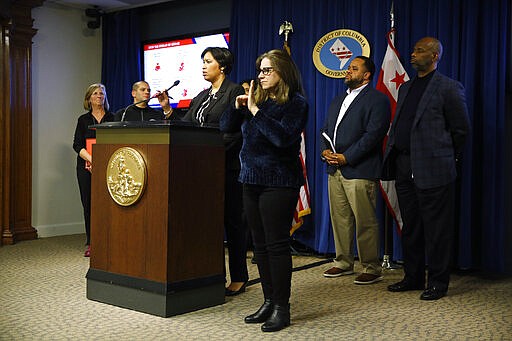 District of Columbia Mayor Muriel Bowser speaks at a news conference in Washington on Saturday, March 7, 2020, to announce the first presumptive positive case of the COVID-19 coronavirus. (AP Photo/Patrick Semansky)