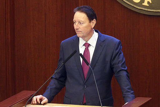 Senate President Bill Galvano, R-Bradenton, presides over the senate session Tuesday March 10, 2020, in Tallahassee, Fla. (AP Photo/Steve Cannon)