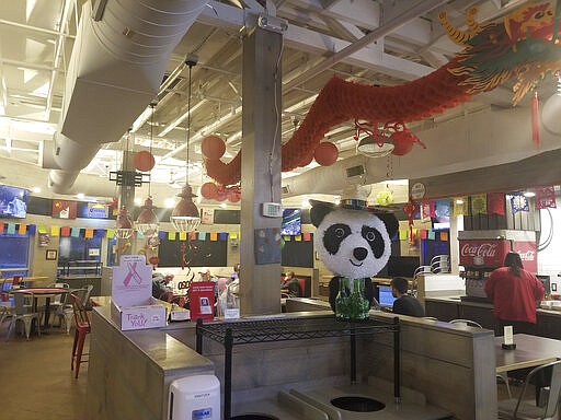 This Feb. 27, 2020 photo shows the inside of Panda Libre, an Asian-Mexican fusion restaurant, in Gilbert, Ariz.  Getting a trademark for the new name can lead to ugly and sometimes public clashes over ownership and cultural appropriation. In recent years, businesses have butted heads over whether a restaurant or food truck can legally own the right to use words rooted in Asian American Pacific Islander cultures like &#147;aloha&quot; and &#147;poke.&#148; (AP Photo/Terry Tang)