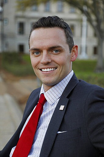 James Tulp, photographed at the Capitol in Jackson, Miss., Thursday, March 5, 2020, hosts a daily conservative talk radio show, and is the Republican primary challenger to U.S. Rep. Michael Guest of the Third Congressional District. (AP Photo/Rogelio V. Solis)