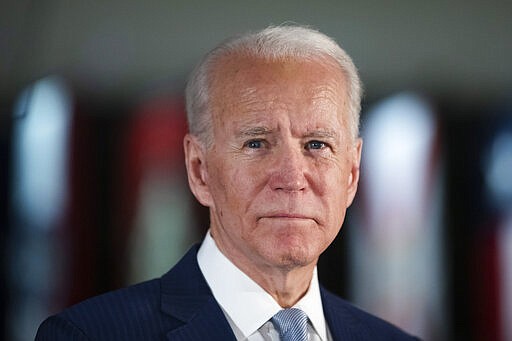 Democratic presidential candidate former Vice President Joe Biden speaks to members of the press at the National Constitution Center in Philadelphia, Tuesday, March 10, 2020. (AP Photo/Matt Rourke)