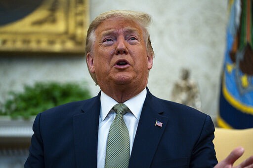 President Donald Trump speaks during a meeting with Irish Prime Minister Leo Varadkar in the Oval Office of the White House, Thursday, March 12, 2020, in Washington. (AP Photo/Evan Vucci)