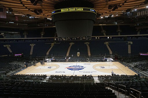 Madison Square Garden is shown after NCAA college basketball games in the men's Big East Conference tournament were cancelled due to concerns about the coronavirus, Thursday, March 12, 2020, in New York. The major conferences in college sports have all cancelled their basketball tournaments because of the new coronavirus, putting the celebrated NCAA Tournament in doubt.&#160;(AP Photo/Mary Altaffer)